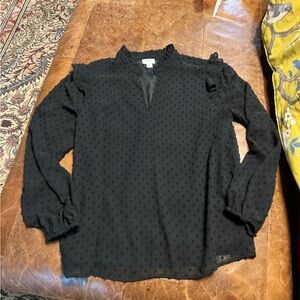 J crew Swiss dot black blouse top 
Size XS fully lined 23” long